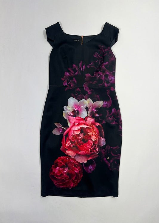 'Semanj' Black Floral Dress / Ted Size 4 US Size 10