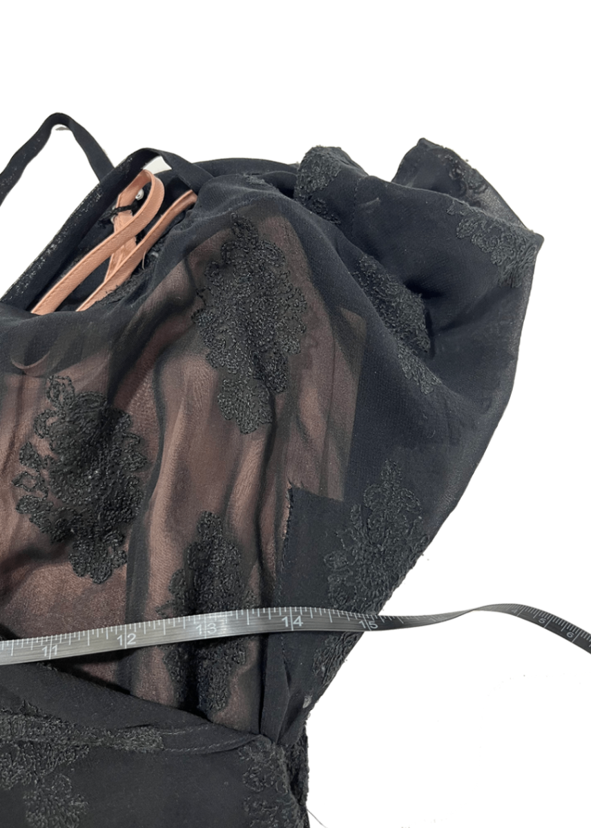Silk Flounce Overlay Dress Black / Size 6