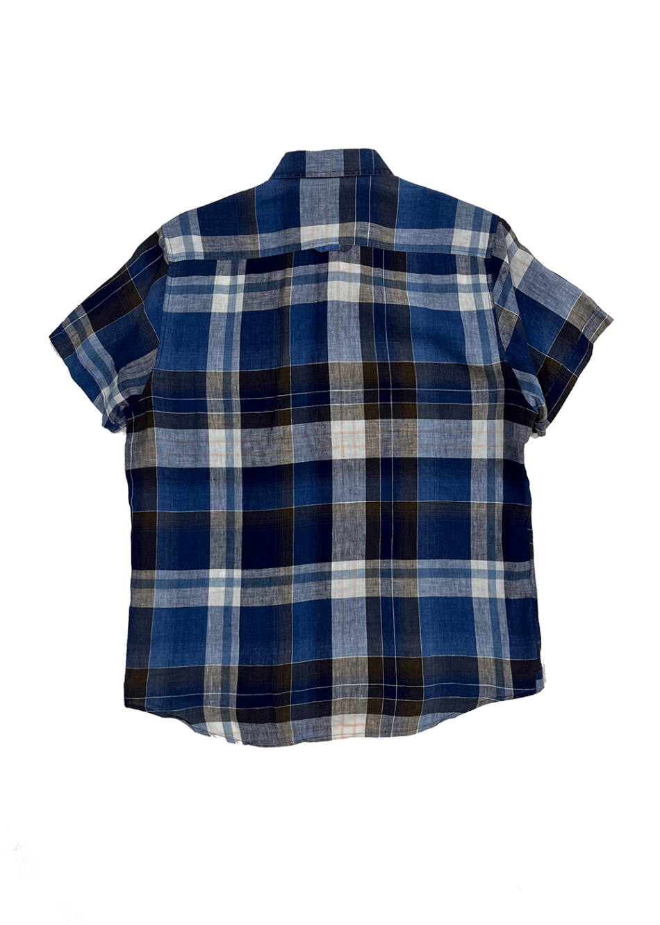 Linen Plaid Short Sleeve Shirt / Size S