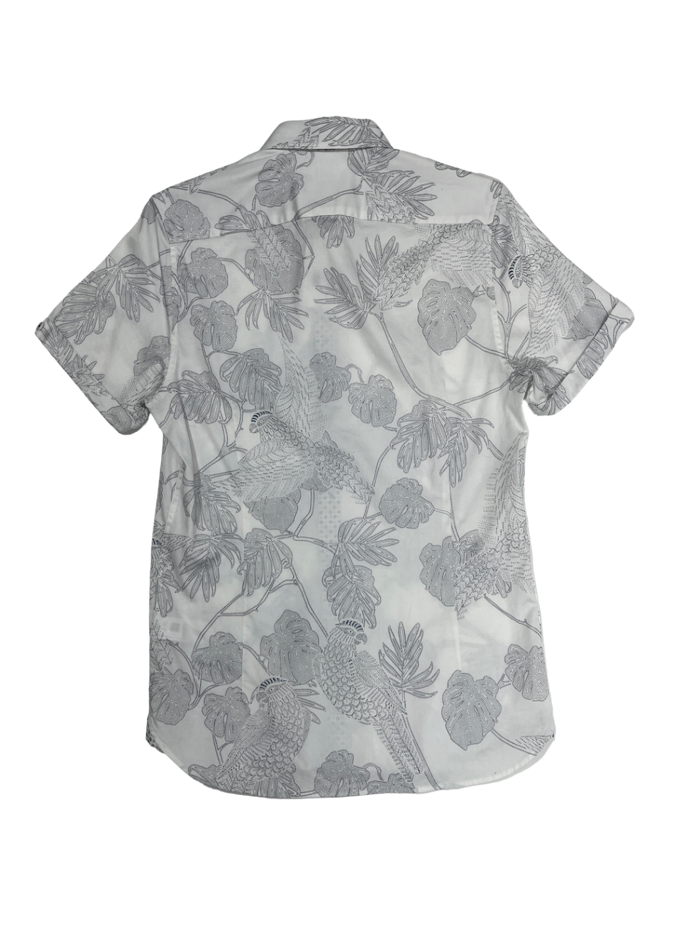 Short Sleeve Floral Parrot Print White Shirt / Size XS