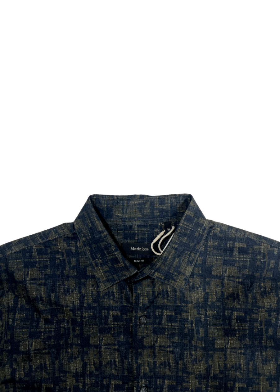 Long Sleeve Dark Green Pattern Dress Shirt / Size M