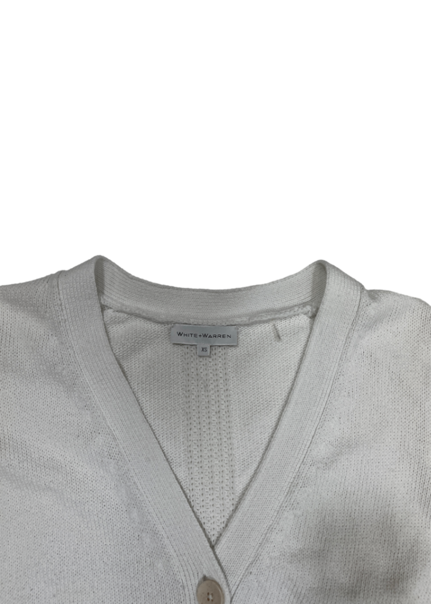 Recycled Cotton Patch Pocket White Cardigan / Size XS