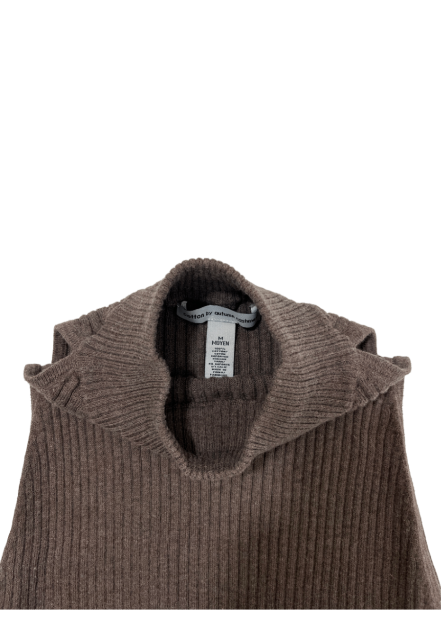 Sleeveless Ribbed Mockneck Top Brown / Size M