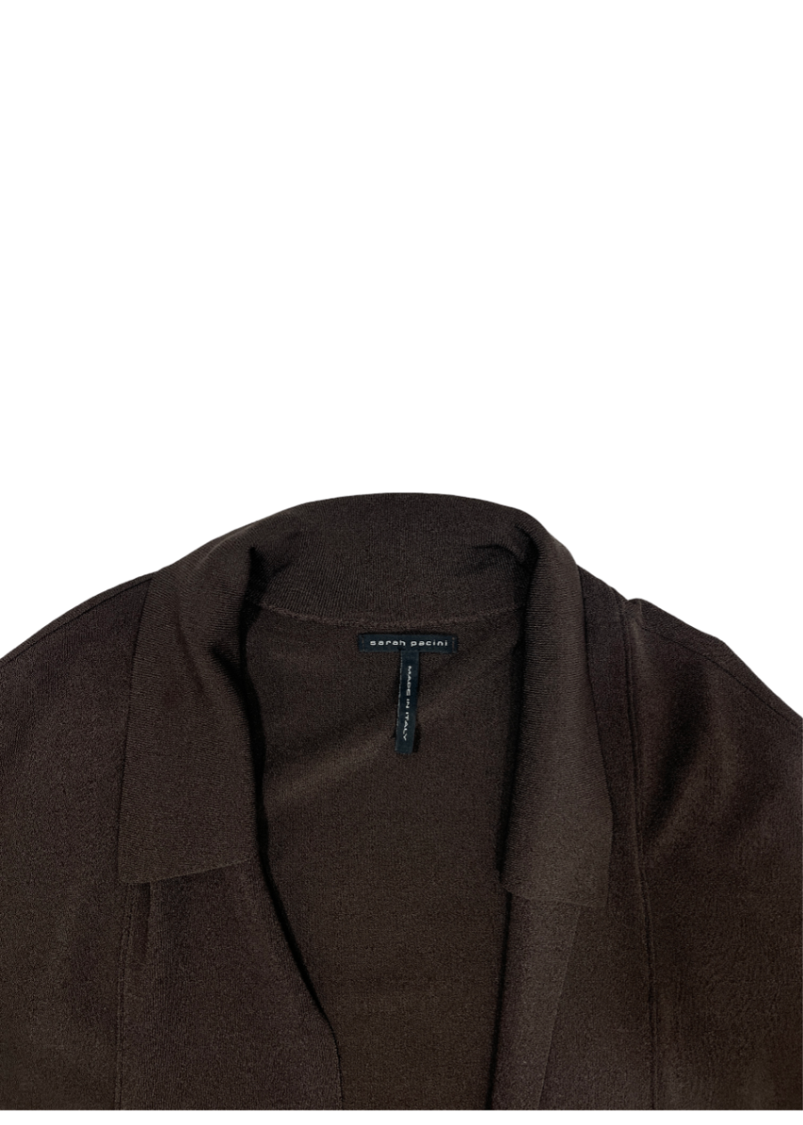 Open Front Tie Cardigan Brown / One Size