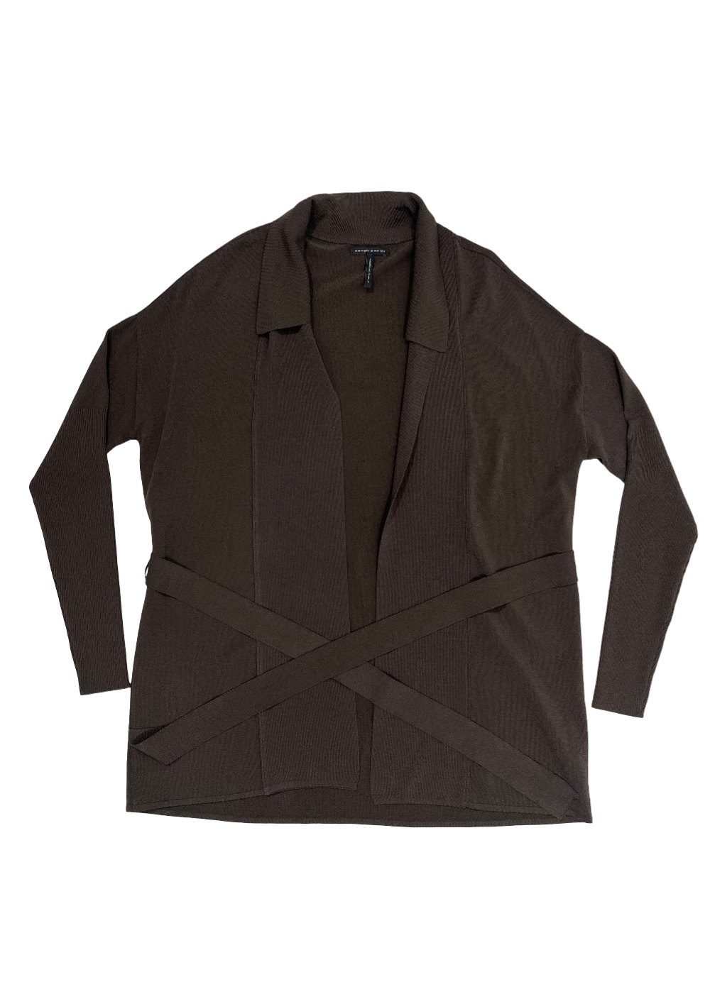 Open Front Tie Cardigan Brown / One Size