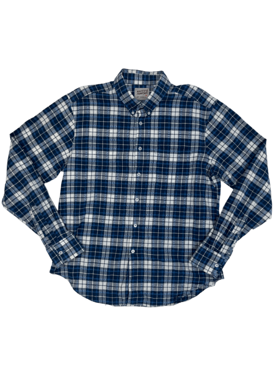 Raised Dobby Plaid Shirt Blue / Size XL