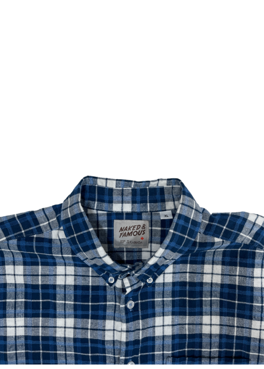 Raised Dobby Plaid Shirt Blue / Size XL