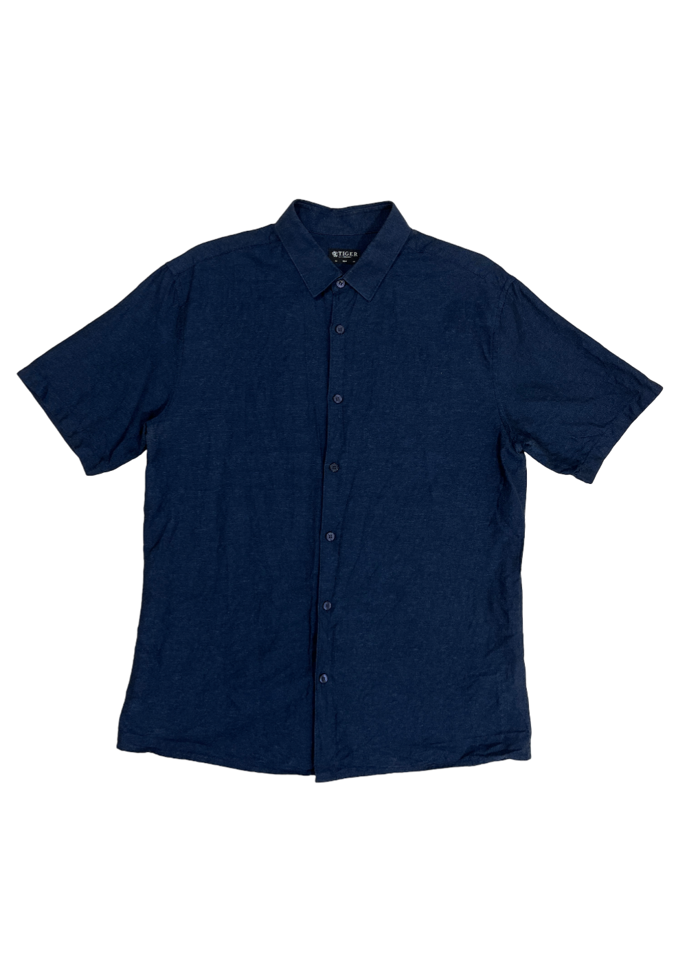 Short Sleeve Cotton Linen Shirt Blue / Size 43