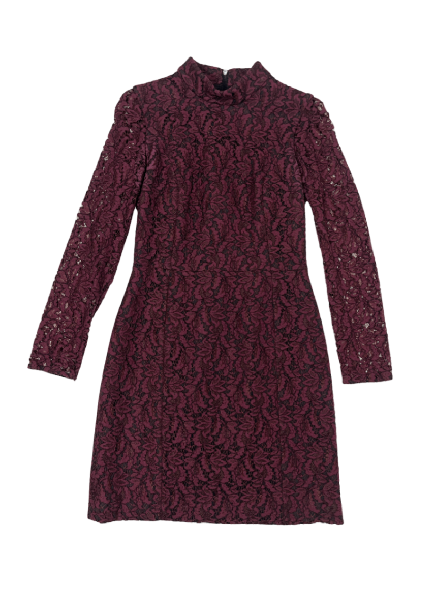 Long Sleeve Mockneck Lace Dress Burgundy / Size 4