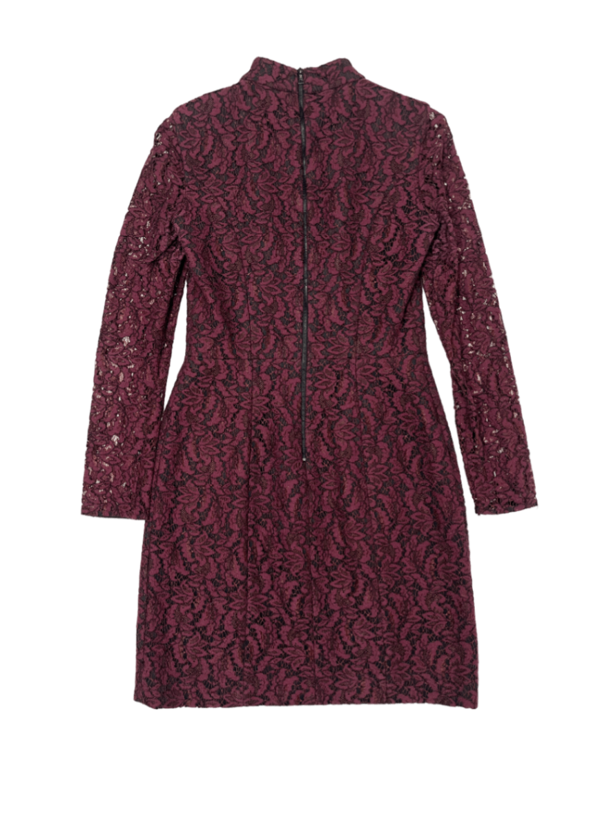 Long Sleeve Mockneck Lace Dress Burgundy / Size 4