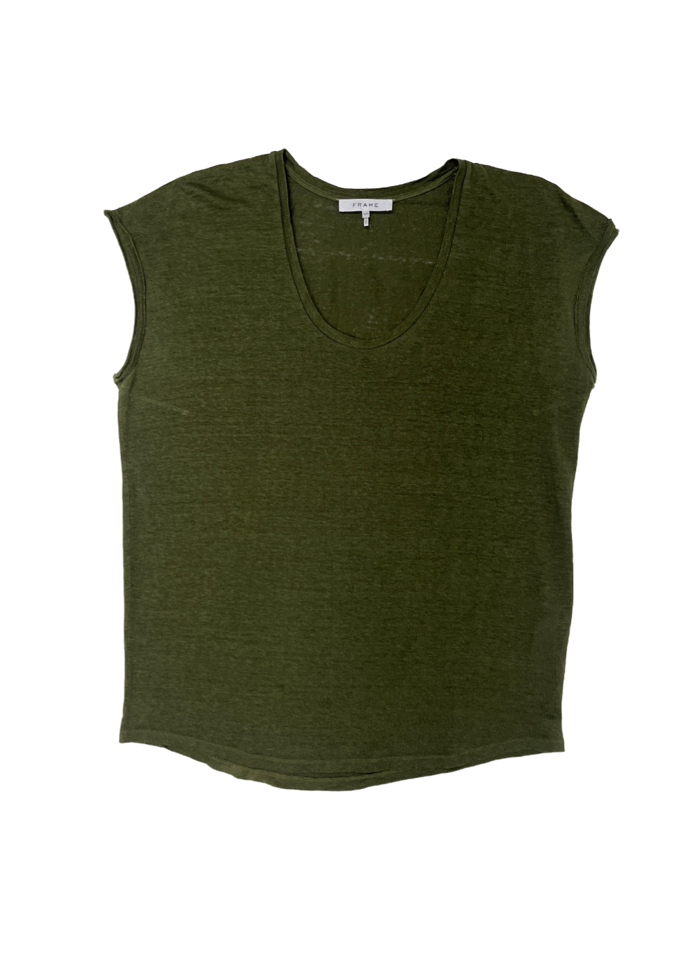 Scoop Neck Linen T-Shirt Olive / Size S