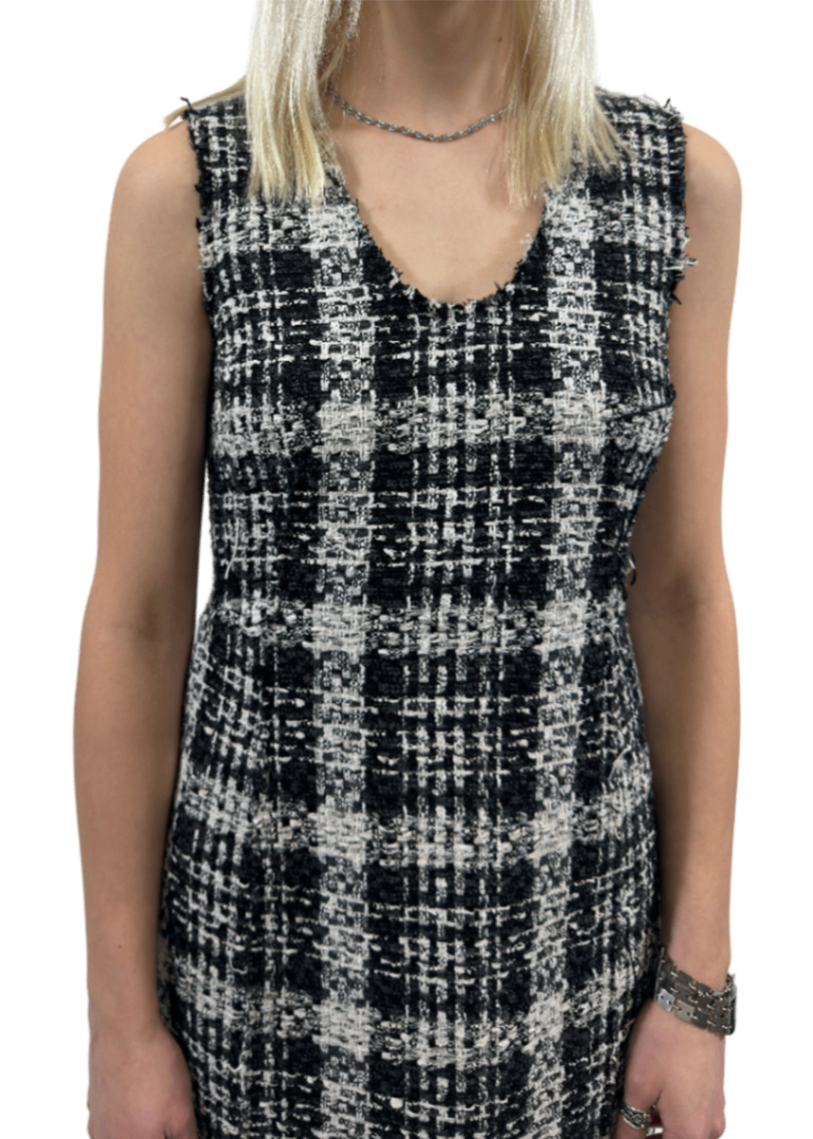 Sculpt U-Neck Black/White Tweed Dress / Size 4