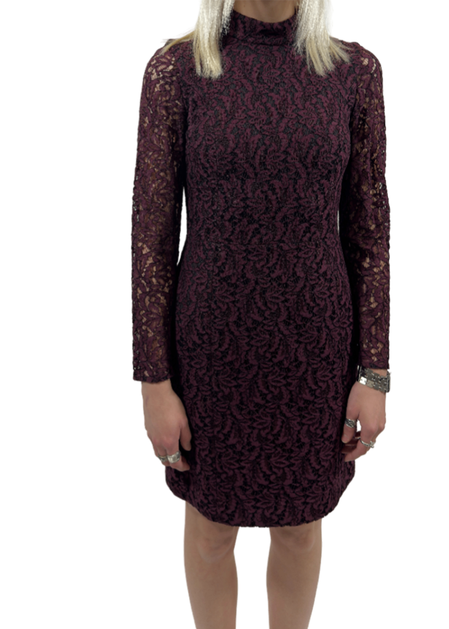 Long Sleeve Mockneck Lace Dress Burgundy / Size 4