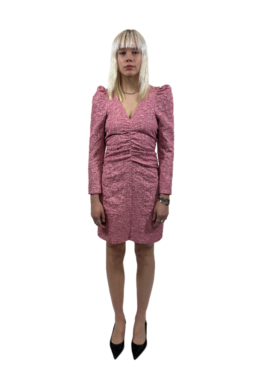 Stretch Jacquard V-Neck Mini Dress / Size 36