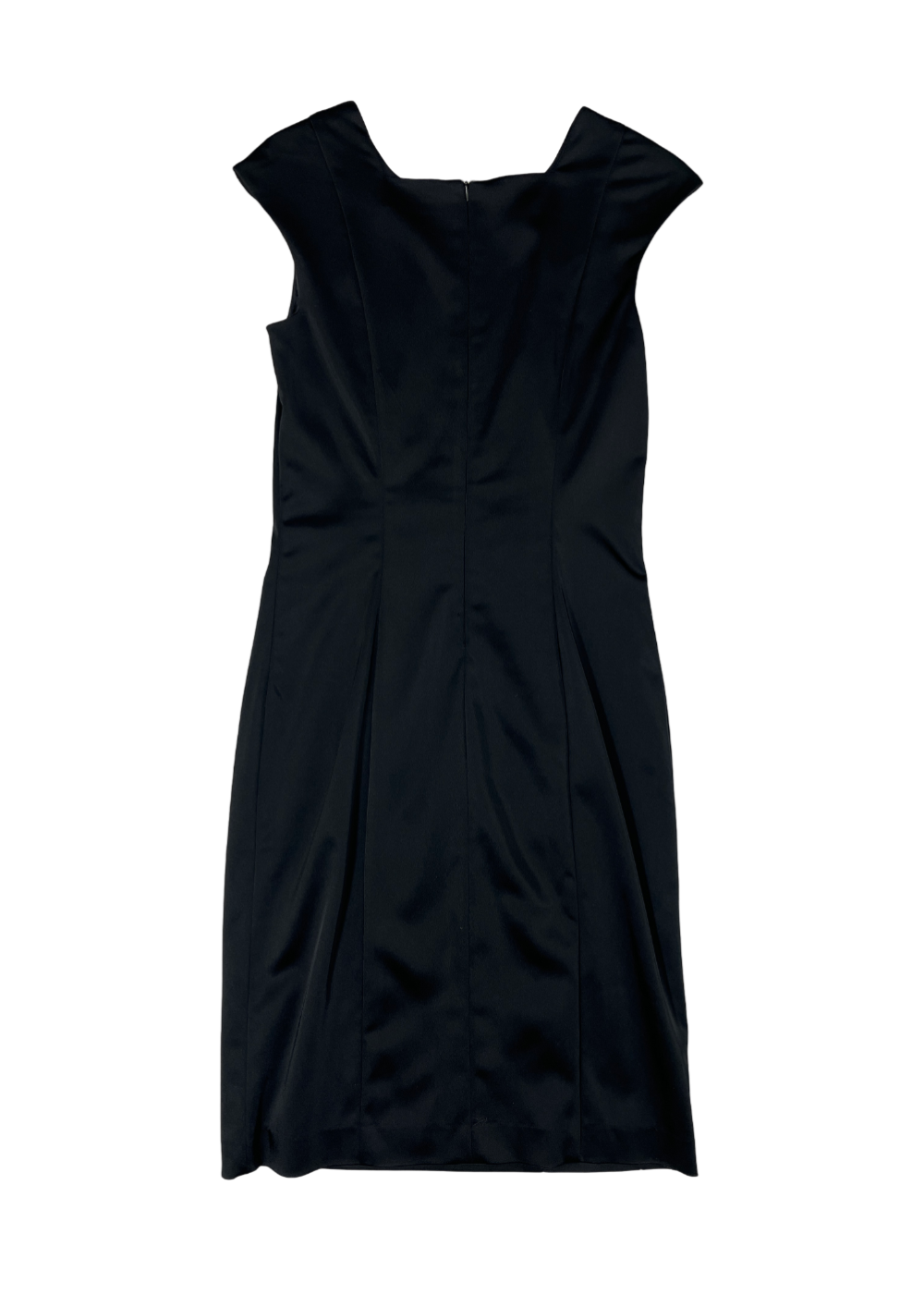 Black Satin Cap Sleeve Dress / Size 36