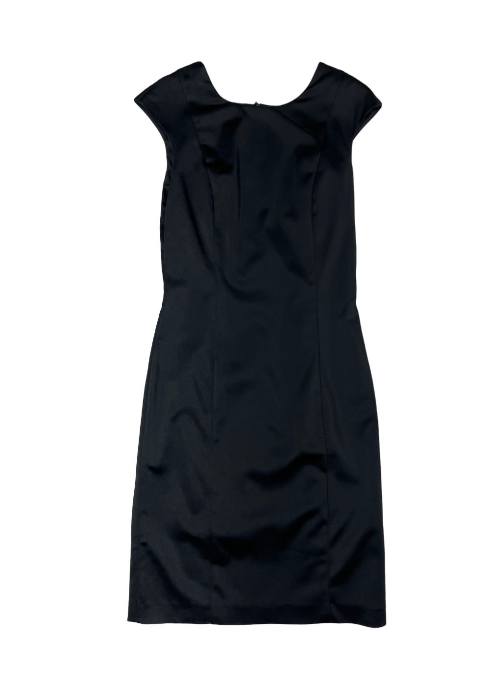 Black Satin Cap Sleeve Dress / Size 36