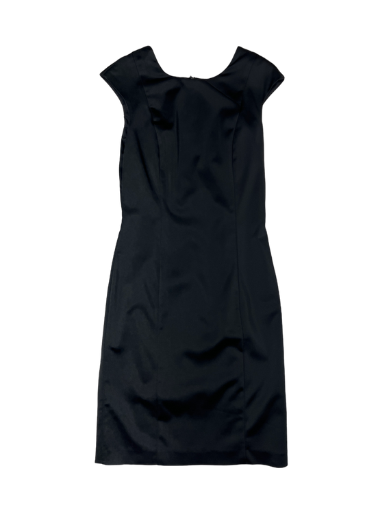 Black Satin Cap Sleeve Dress / Size 36
