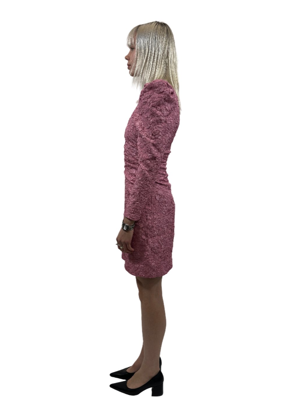 Stretch Jacquard V-Neck Mini Dress / Size 36