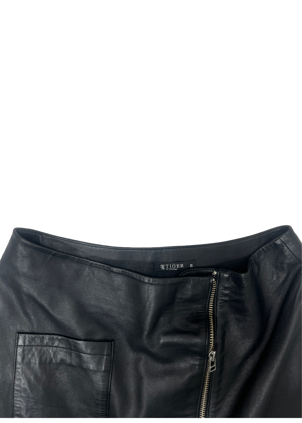 Asymmetrical Zip Leather Mini Skirt Black / Size 38