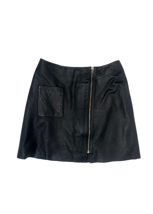 Asymmetrical Zip Leather Mini Skirt Black / Size 38