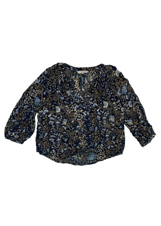 V-Neck Blouse Blue Paisley / Size 38