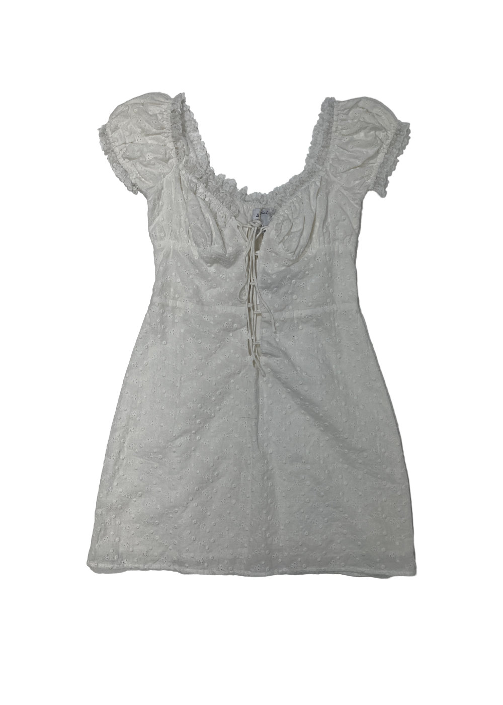 White Cotton Eyelet Mini Dress / Size M