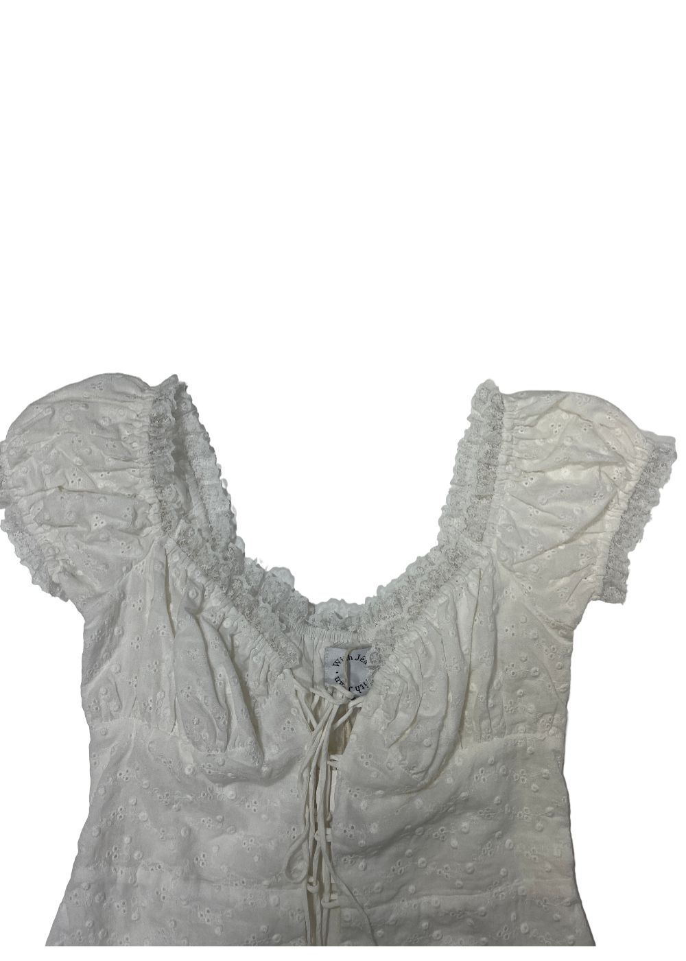 White Cotton Eyelet Mini Dress / Size M