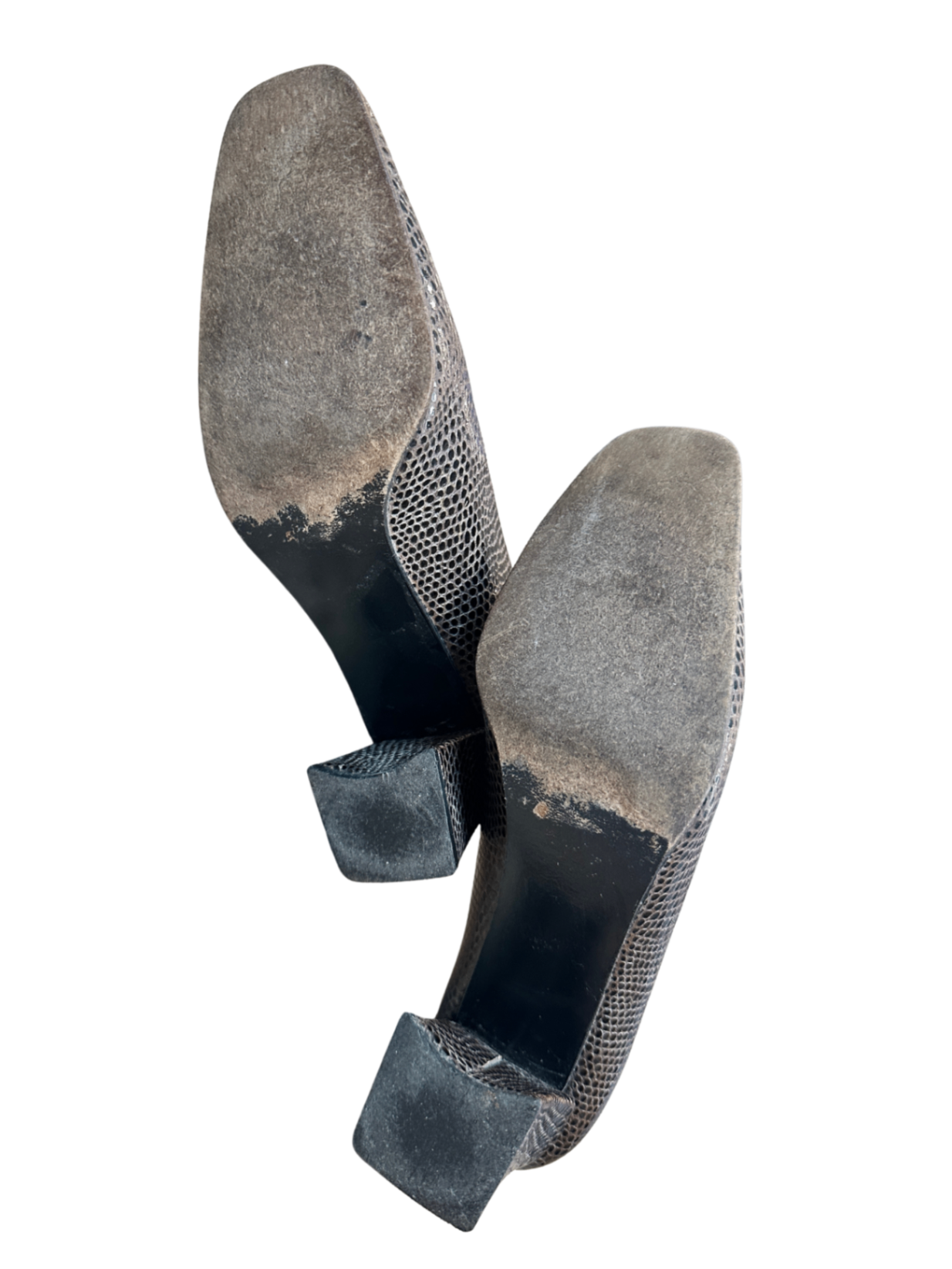 Vintage Snakeskin Block Heel Brown / Size 8