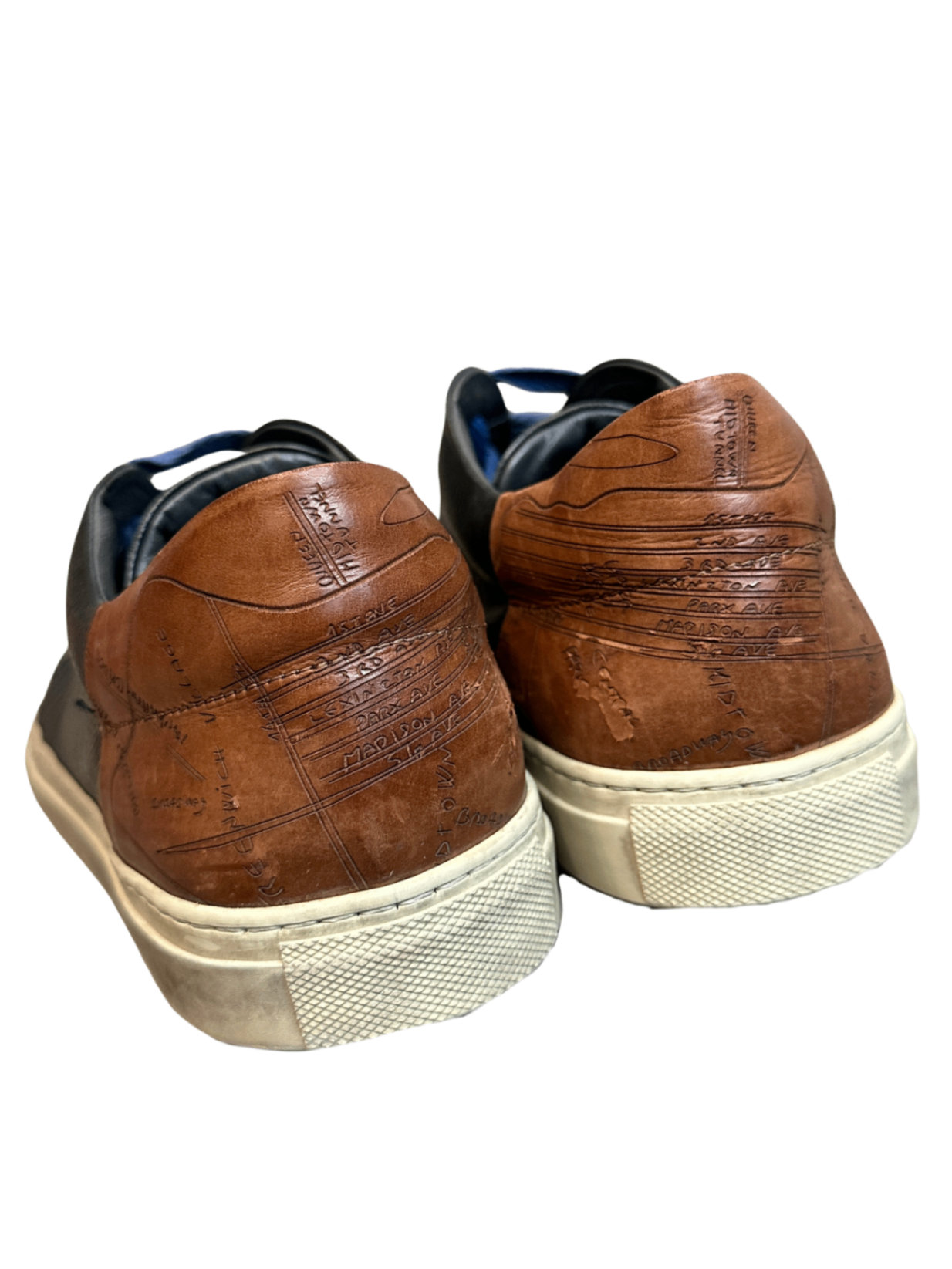 NYC Engraved Leather Sneaker Black/Tan / Size 8