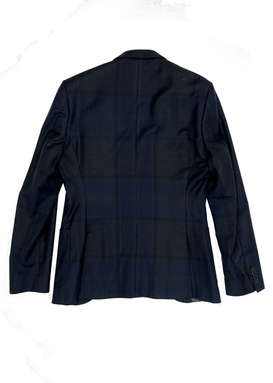 'Evert' Navy Plaid Wool Blazer/ Size 40