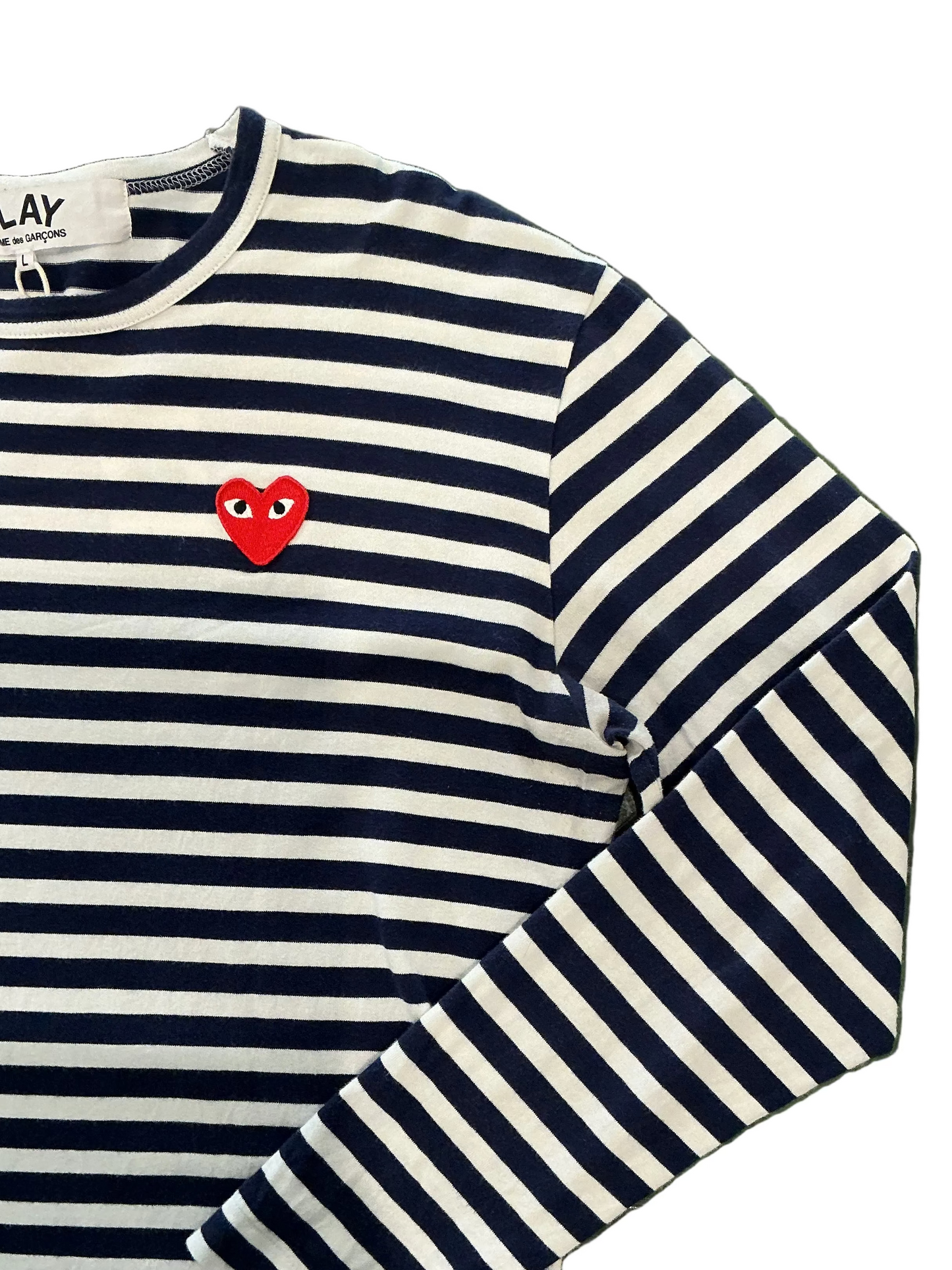 CDG Play Navy/White Striped Logo Top / Size L