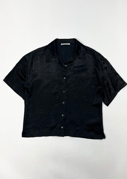 Short Sleeve Satin Blouse Black / Size 36