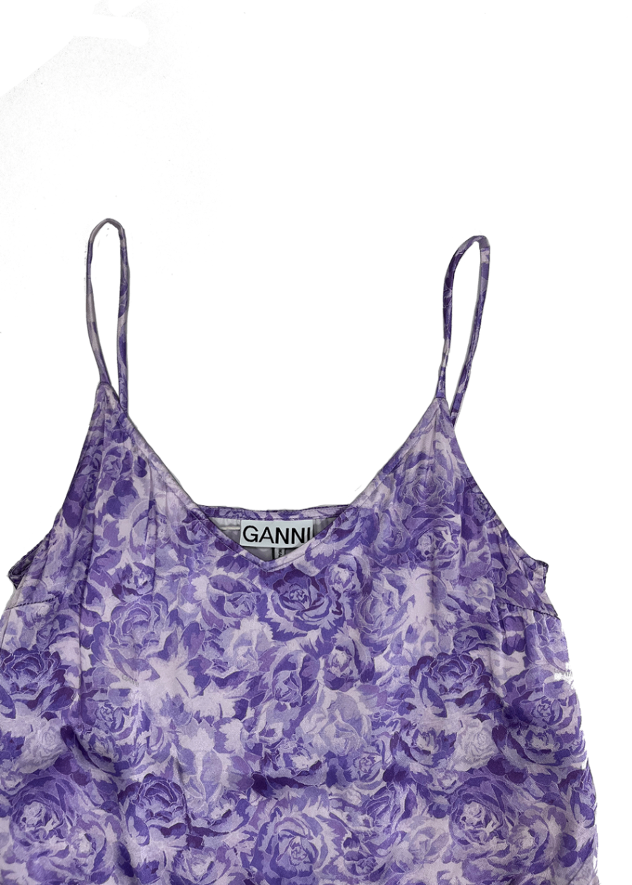 Satin Floral Print Cami Top Purple/White / Size 6