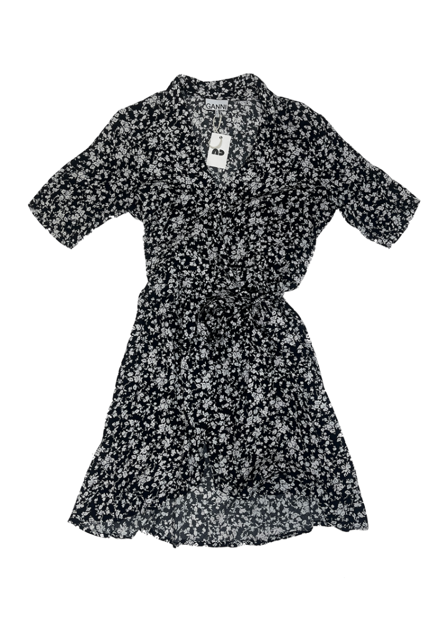 Floral Print Wrap Dress Black/White / Size 8