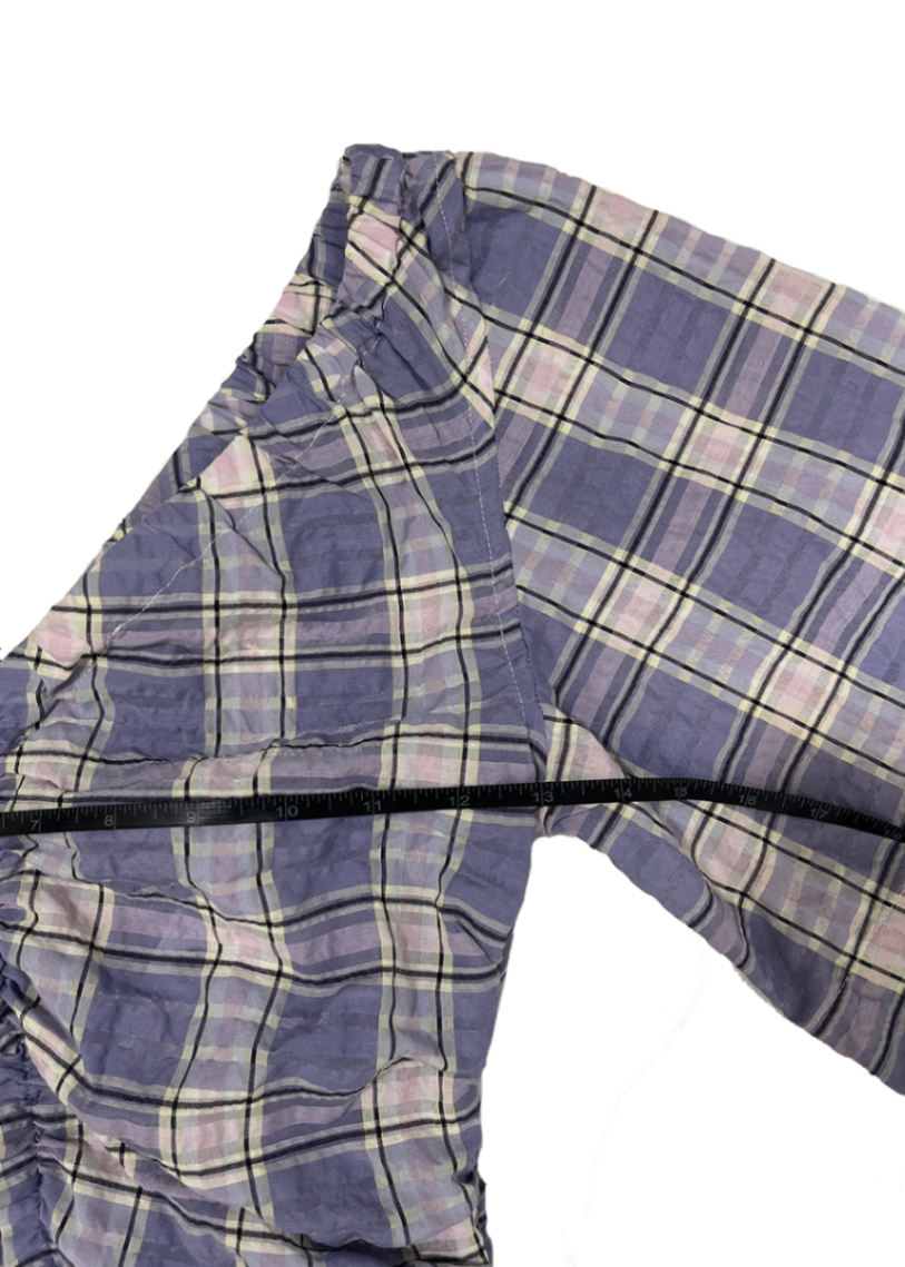 V-Neck Seersucker Purple Check Dress / Size 2