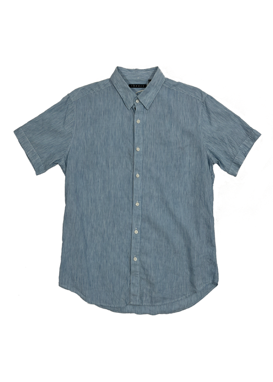 Short Sleeve Linen Blend Stripe Shirt / Size M