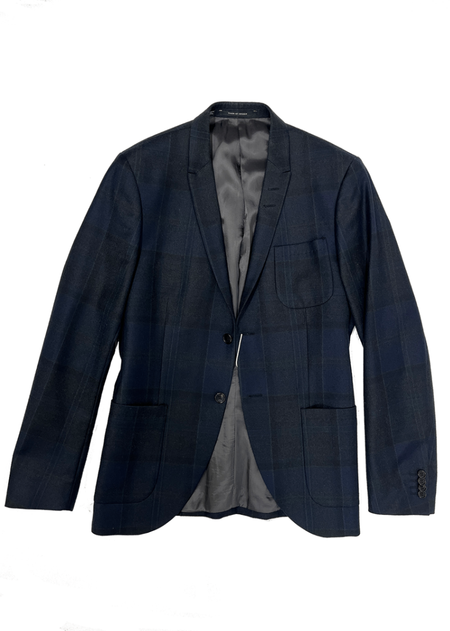 'Evert' Navy Plaid Wool Blazer/ Size 40