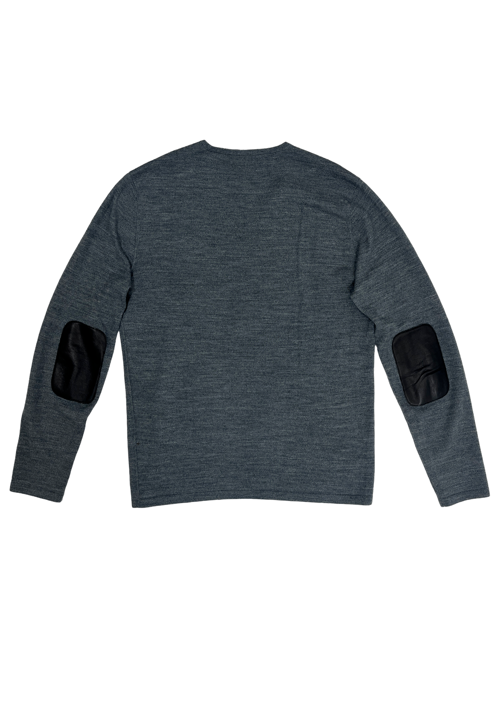 Grey V-Neck Sweater w/ Leather Trim / Size M