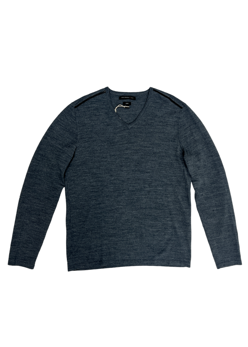 Grey V-Neck Sweater w/ Leather Trim / Size M