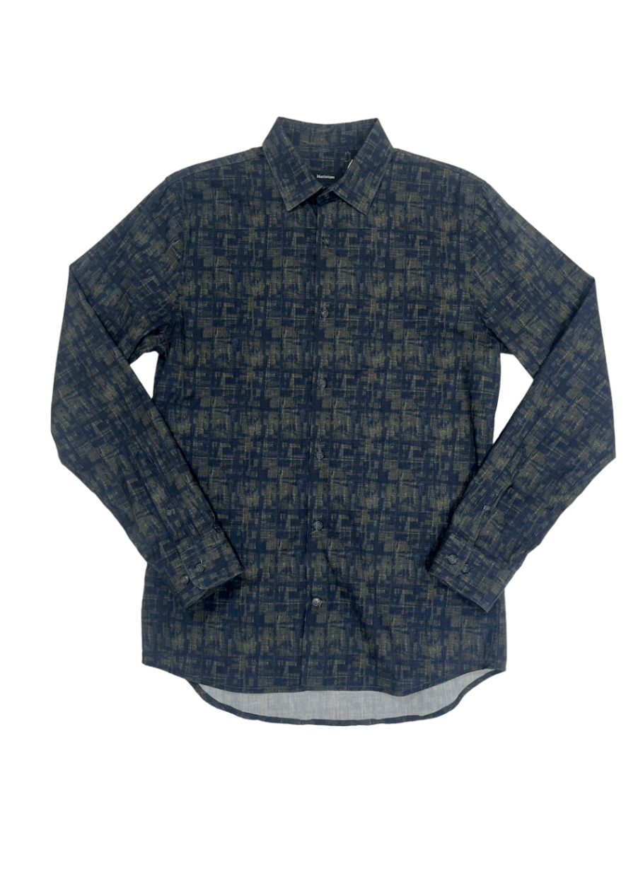 Long Sleeve Dark Green Pattern Dress Shirt / Size M