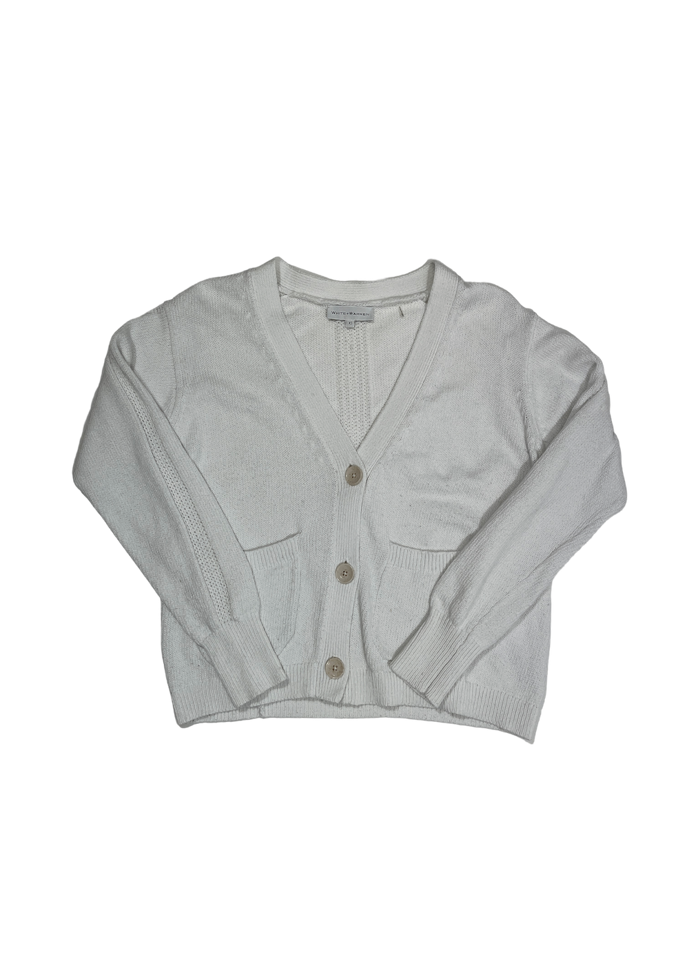 Recycled Cotton Patch Pocket White Cardigan / Size XS