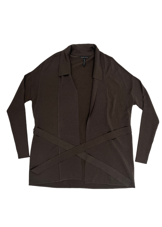 Open Front Tie Cardigan Brown / One Size