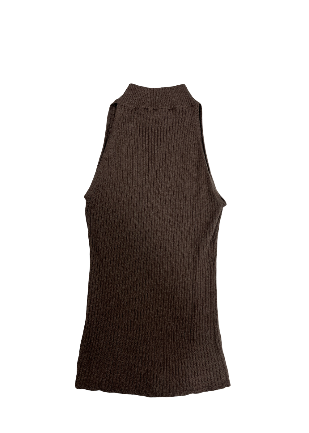 Sleeveless Ribbed Mockneck Top Brown / Size M