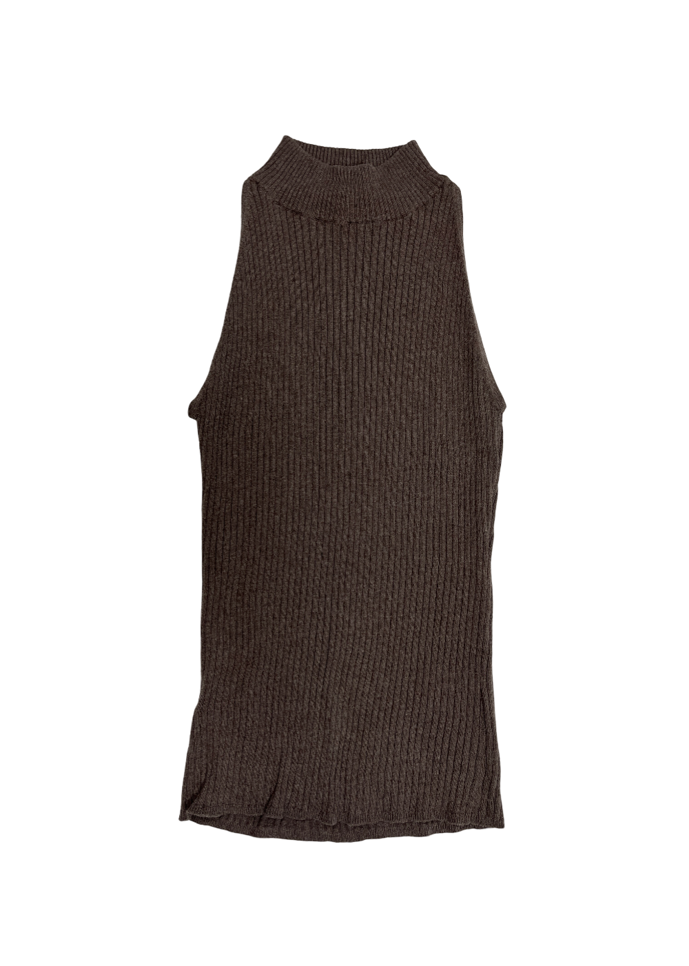 Sleeveless Ribbed Mockneck Top Brown / Size M