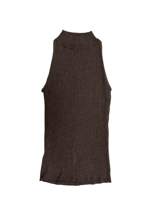 Sleeveless Ribbed Mockneck Top Brown / Size M