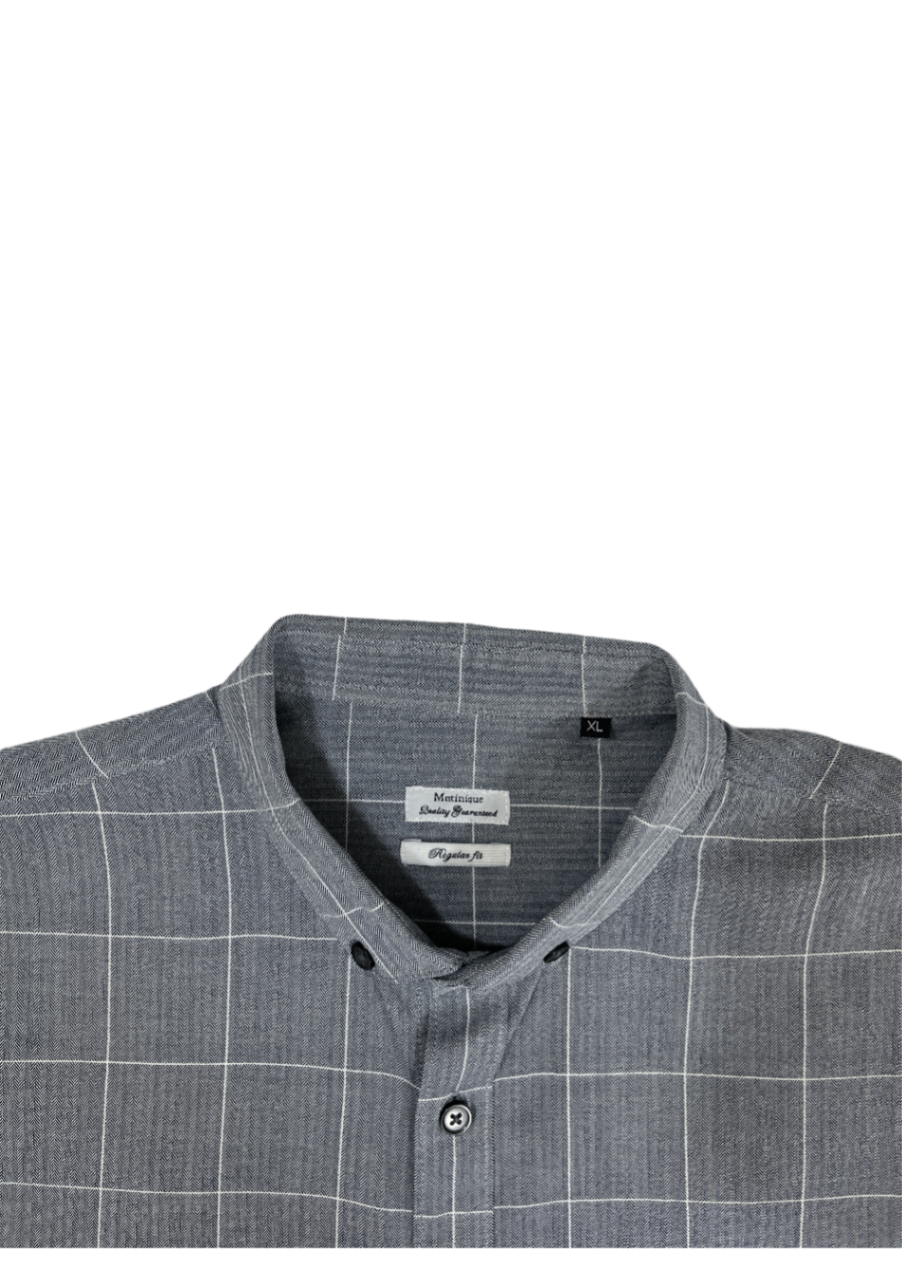 Grey Herringbone Windowpane Shirt / Size XL