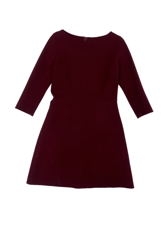 Stretch Wool 3/4 Sleeve Dress Burgundy / Size 8