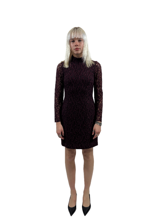 Long Sleeve Mockneck Lace Dress Burgundy / Size 4