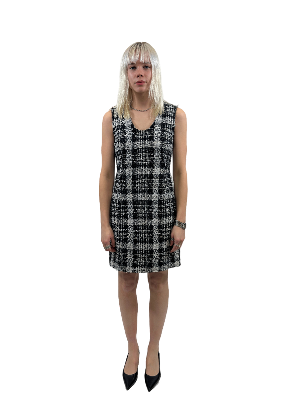 Sculpt U-Neck Black/White Tweed Dress / Size 4
