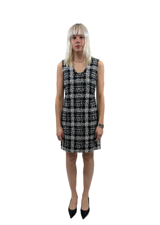 Sculpt U-Neck Black/White Tweed Dress / Size 4